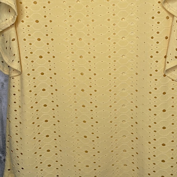 PALE yellow eyelet short sleeve blouse. Flutter sleeves. Lightly lined. Small - Picture 4 of 10